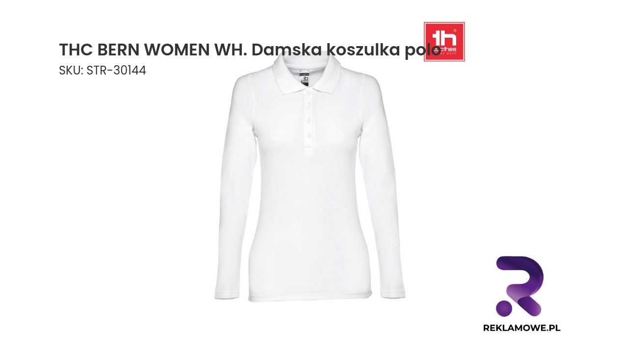 THC BERN WOMEN WH. Damska koszulka polo z długim rękawem z bawełny zgrzebnej Damska koszulka polo THC BERN WOMEN w kolorze białym