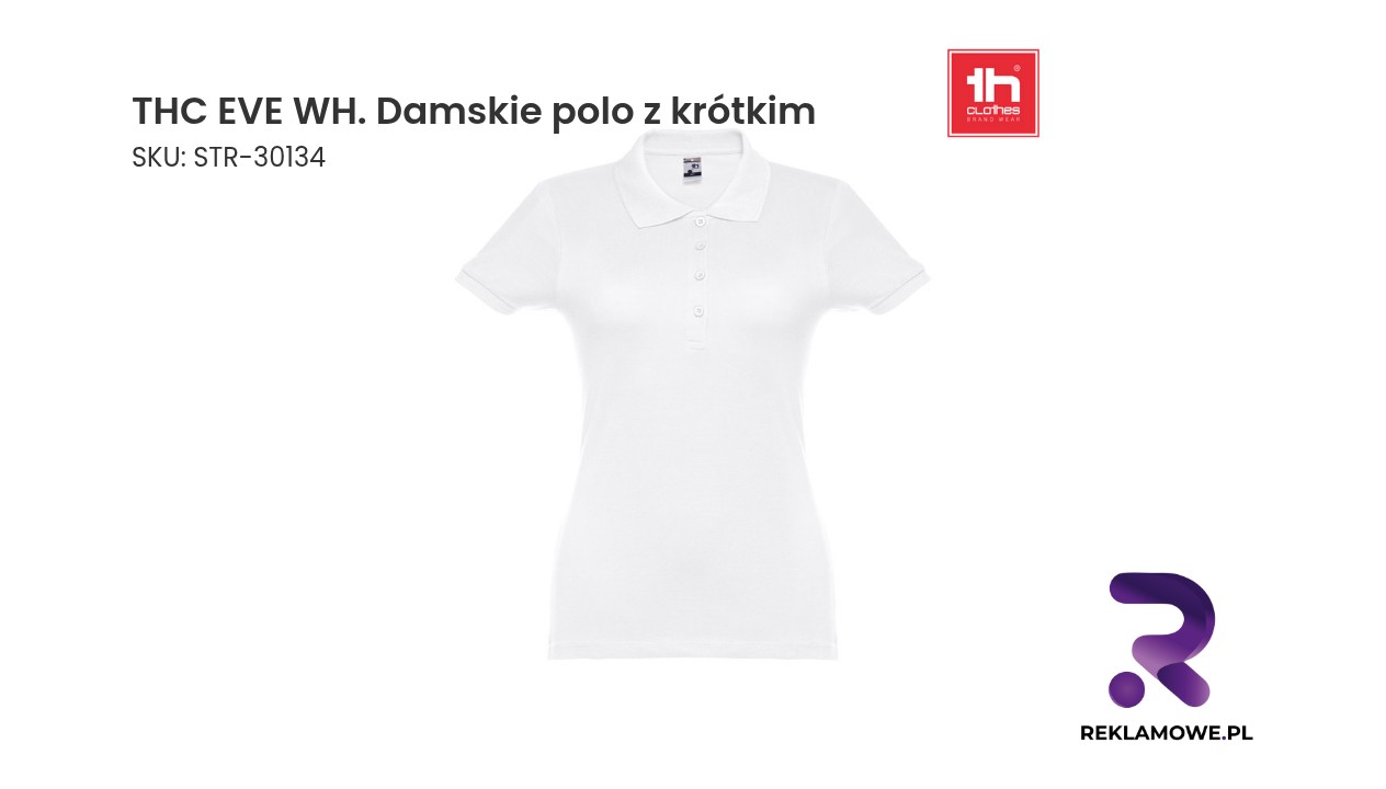 THC EVE WH. Damskie polo z krótkim rękawem taliowane z bawełny zgrzebnej Damskie polo THC EVE w kolorze białym