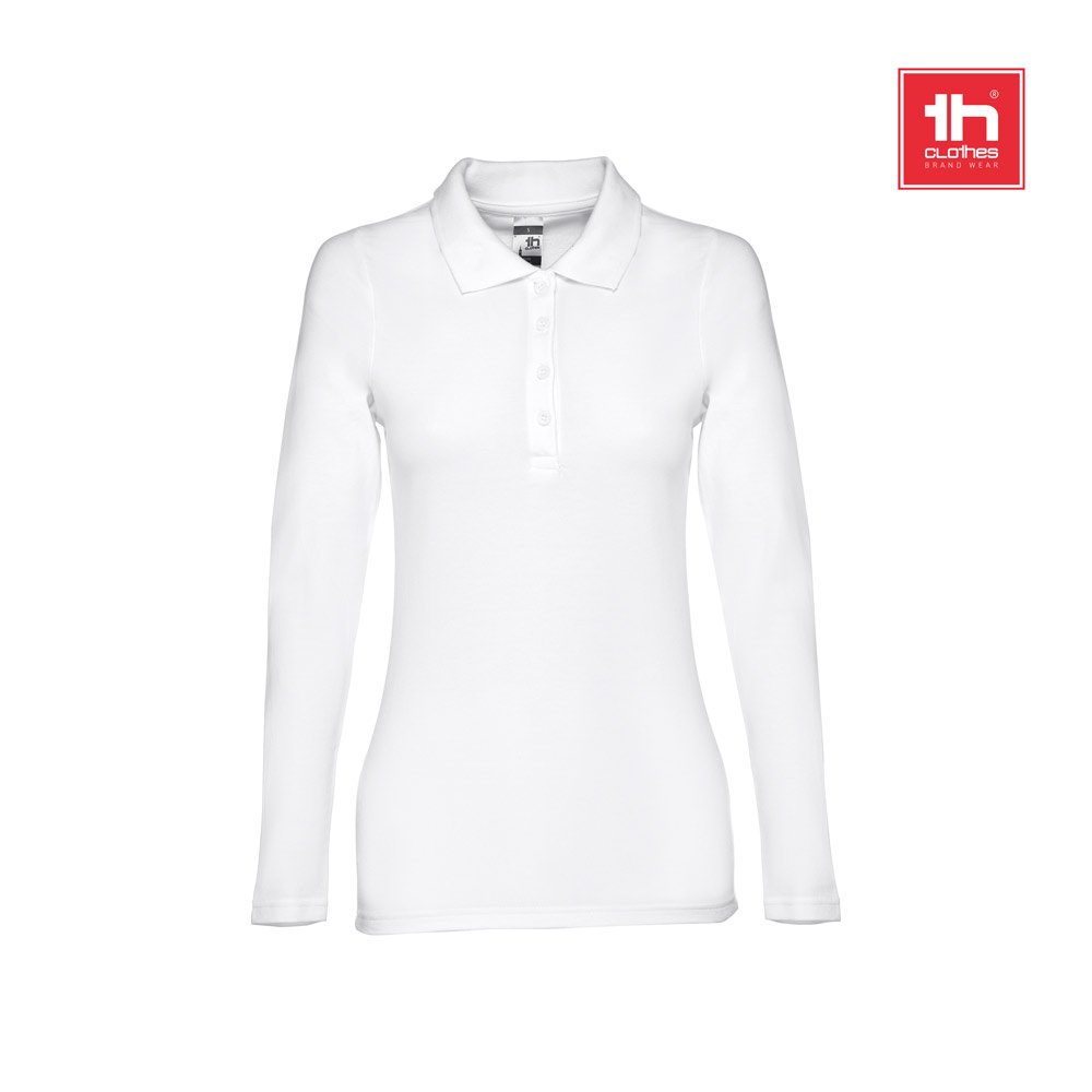 THC BERN WOMEN WH. Damska koszulka polo z długim rękawem z bawełny zgrzebnej 30144_set