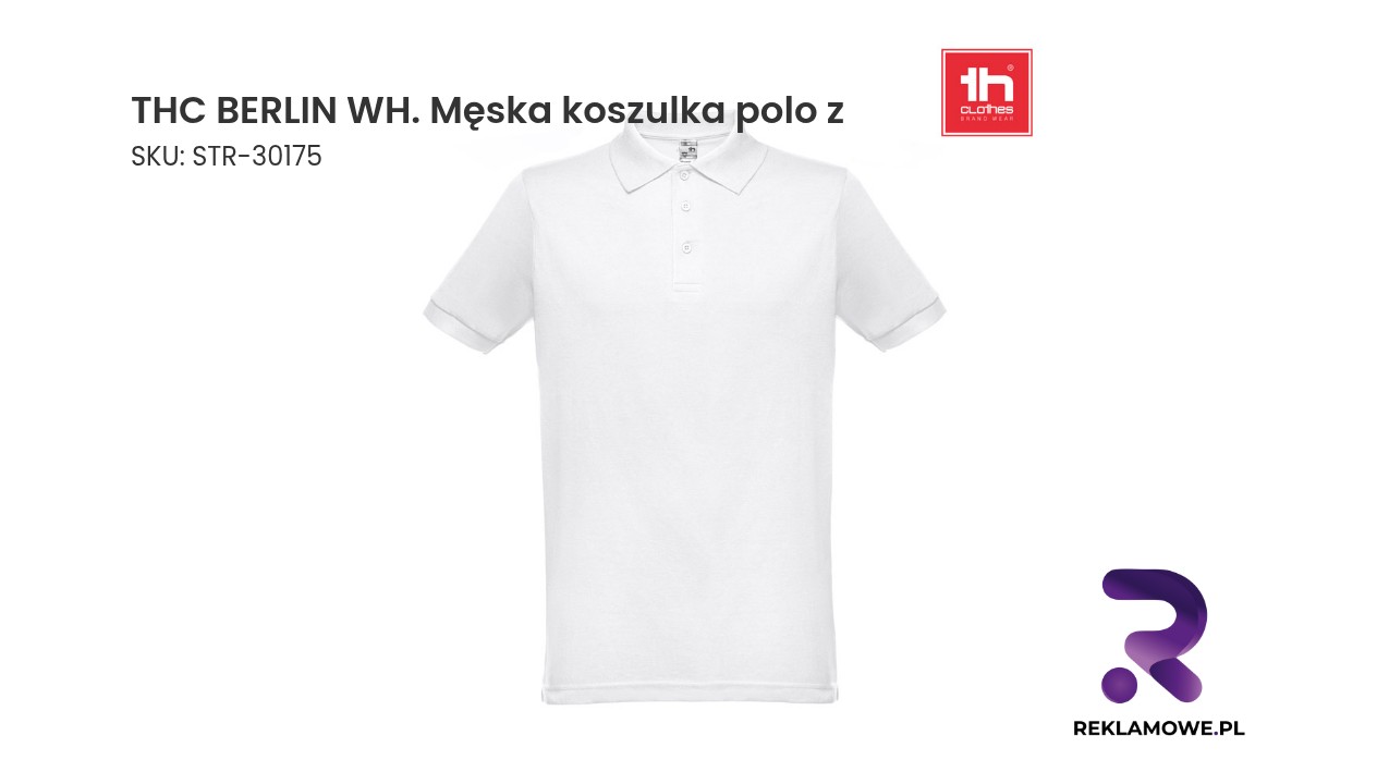 THC BERLIN WH. Męska koszulka polo z krótkim rękawem. Kolor biały THC BERLIN WH. męska koszulka polo